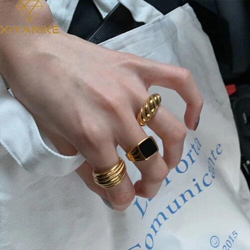 XIYANIKE 925 Sterling Silver French Gold Striped Black Zircon Glossy Ring Female Thread Fashion Temperament Classic High Quality