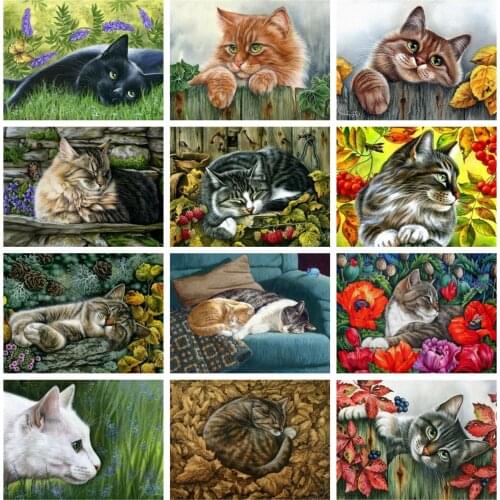 Huacan 5d DIY Diamond Painting Full Square Cat Diamond Embroidery Mosaic Animal Handicraft Home Decoration