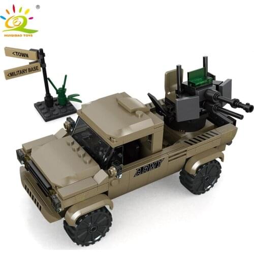 HUIQIBAO 258pcs Army WW2 Armored Vehicle Building Blocks For Children Military Truck with Soldier Figures Bricks Kids Car TOYS