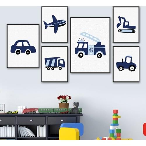 Cartoon Car Aircraft Fire Truck Nursery Wall Art Canvas Painting Nordic Posters And Prints Wall Pictures Baby For Bedroom Decor