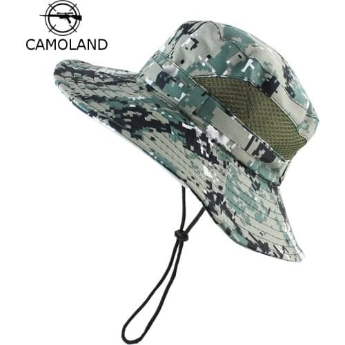 CAMOLAND Summer Bucket Hat For Children Boonie Camouflage Hats Boys Sun UV Protection Cap Outdoor Fishing Mesh Breathable Hat