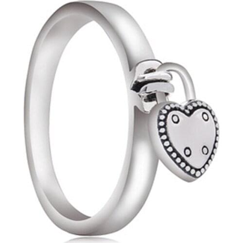 Classic 925 sterling silver heart lock Pan Ring for girls birthday gifts