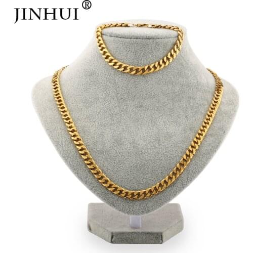 Jin Hui African Fashion gold color jewelry sets men woman Birthday present gold Necklace and Bracelet sets Lovers Necklace Gift