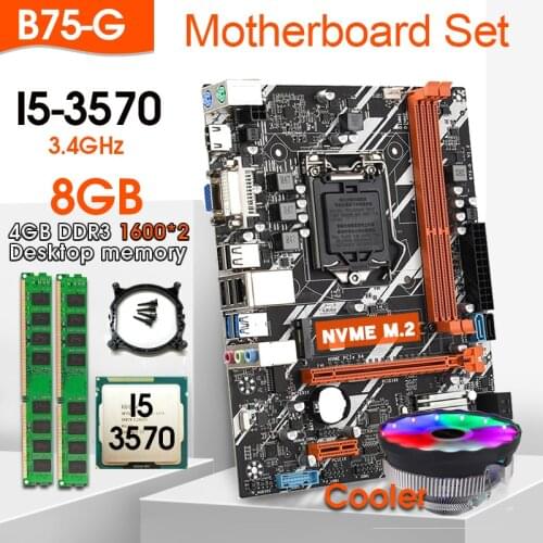 JINGSHA B75 motherboard set with Intel Core I5 3570 2pcsx4GB=8GB 1600MHz DDR3 Desktop Memory USB3.0 SATA3.0 with cooler VGA DVI