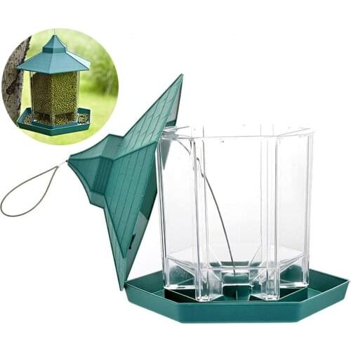 Bird Feeder Hanging Bird Food Container Hexagon Shaped With Roof Wild Bird Seed Feeder Outside Garten Decor Wild Bird Feeder