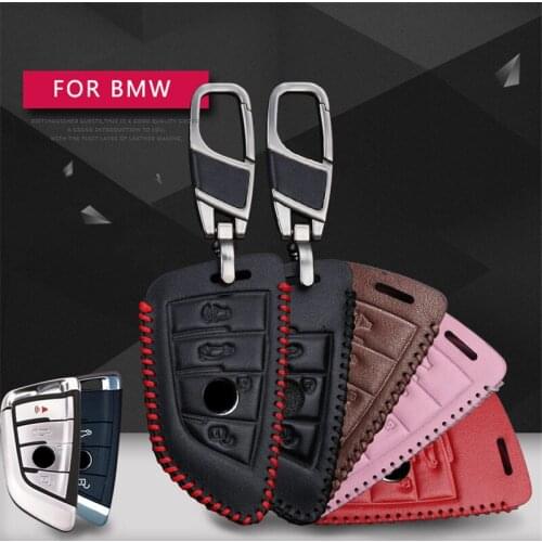 Leather Car Key Cover Case with Car Keychain for BMW X1 X3 X5 X6 2014 2015 2016 F15 1 3 5 Series Car Interior Accessories