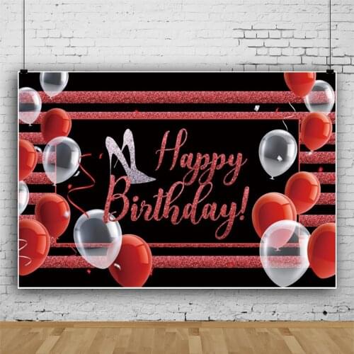 Laeacco Balloons Red Black Stripes High Heels Happy Fabulous Womens Birthday Party Poster Photo Background Photo Backdrops