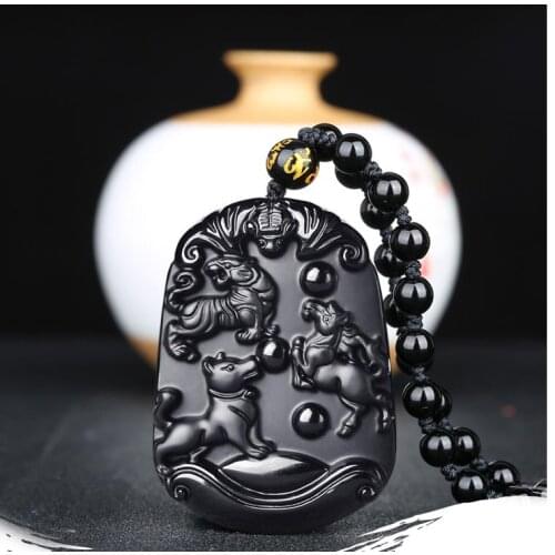 Hot Selling Natural Men Women Hand-Carved Black Obsidian Jade Pendant Fashion Boutique Jewelry Amulet Gifts Unisex