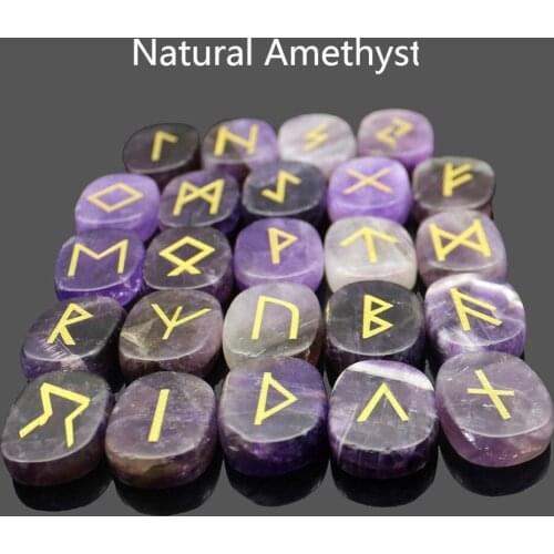 Wholesale 25pcs/lot Natural Tiger Eye Stone Viking Runes Amulet Set Reiki Healing Crystals Divination Tumbled Rectangle Stones