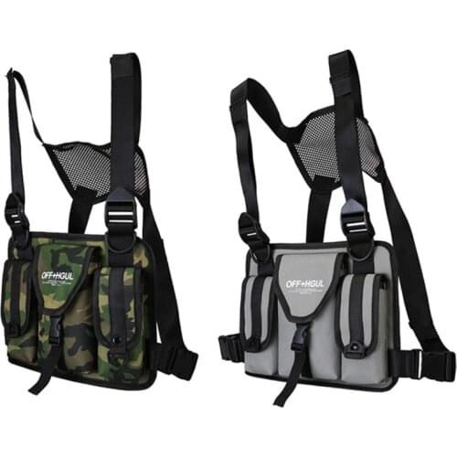 Men Tactical Chest Rig Bags Unisex Reflective Fashion Vest Hip Hop Tactical Backpack Streetwear Bags Adjustable Vest Waist Bags