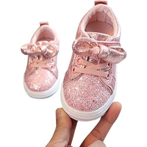 Baby Girls Shoes Bow Sequin Shoe Trend Shoes Children Soft Sole Casual Sport Shoes 2021 Toddler 1-3 Years