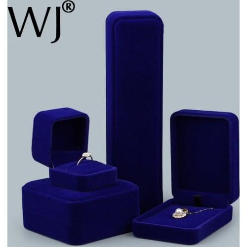 Wholesale 12pcs/lot Blue Velvet Flock Jewellery Ring Necklace Bracelet Pendant Jewelry Collectibles Packaging Gift Storage Boxes
