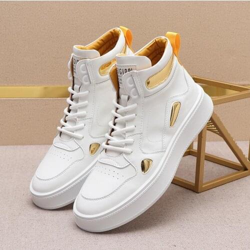 Mens casual shoes high quality cowhide sports shoes brand metal accessories mens and womens large high-top flat shoes