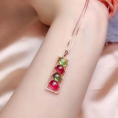 Natural Real Tourmaline necklace pendant S925 sterling silver Natural real Tourmaline Pendant
