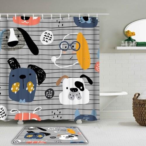 Nordic style simple cartoon animal cat puppy shower curtain waterproof bathroom decoration home furnishing