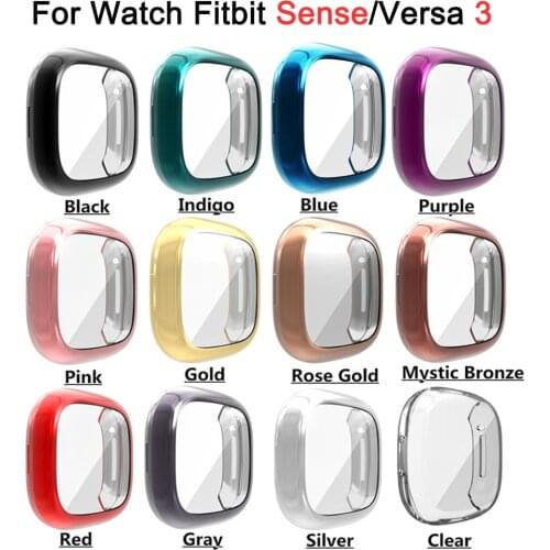 Thin Lightweight Anti-fall Watch Case for Fitbit Sense/Fitbit Versa 3 Cover Soft TPU Flexible Bumper Shell Full Protective Frame
