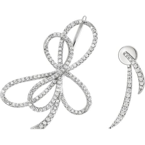 Bling super flash inlaid diamond bow asymmetric Earrings temperament Earrings Silver Needle Earrings female