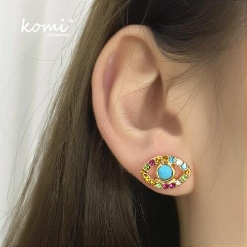 SAY 5Colors Vintage Design Shiny Crystals Stud Earrings For Women Charm Gold Color Evil Eye Earrings Gift Jewelry серьги K2561