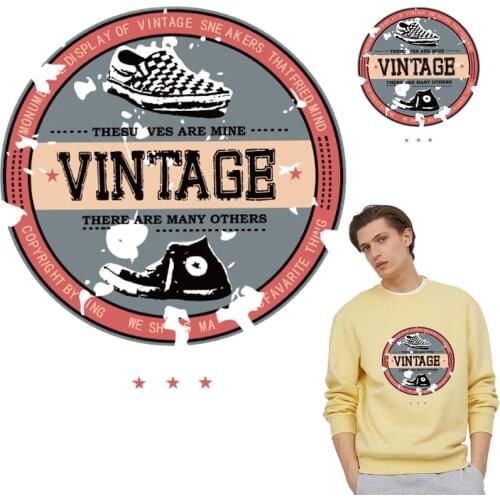 Vintage shoes logo patch stripes Iron-on transfer for clothing iron on thermo vinyl transfer stickers on clothes badge applique