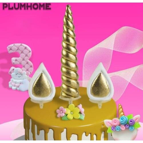 Unicorn Party Gold Cake Topper Animal Horns Ears Cupcake Toppers Baby Shower Girls Boys Kids Birthday Party Baking Decorations