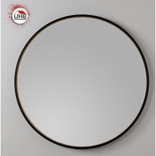 Smart Round Bathroom Mirror with LED Light High Quality Refection Aluminum Black Frame Wall Hanging Silver Round Mirror