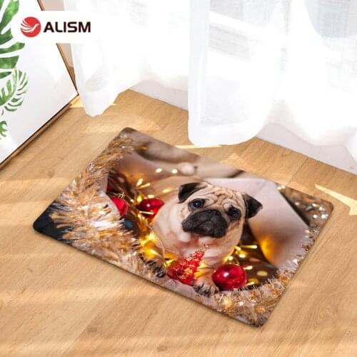 Anti-Slip Bath Mat Flannel Printed Doormat Absorb Water Floor Mat Carpet Christmas Pug Dog Kitchen Bathroom Rug Tatami Tapete