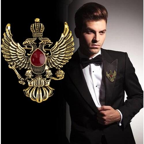 High-end Retro Wing Metal Pins and Brooches Vintage Double-headed Eagle Badge Brooch Punk Crown Suit Lapel Pin Men Accessories