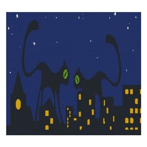 Top Quality Beautiful Lovely Counted Cross Stitch Kit Night Cat Kitten Cats City Two Black Cats Love