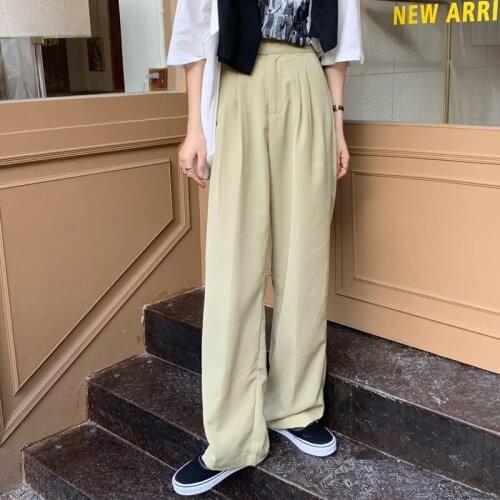Women High Waist Loose Casual Pants New Arrival 2021 Summer Korean Style Solid Color All-match Ladies Straight Trousers W394