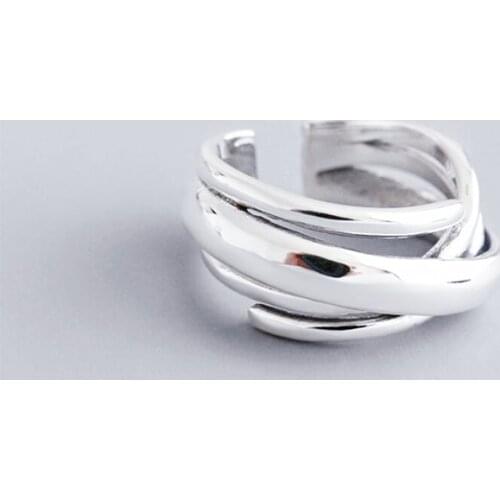 Sole Memory Geometry Multi-layer Winding Creative 925 Sterling Silver Female Resizable Opening Rings SRI423