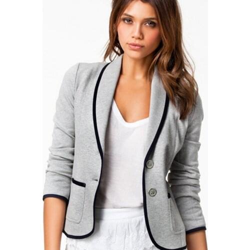 Work 6XL 5XL 4XL Autumn Women Gray OL Office Lady Blazer Fashion 2 Pockets Long Sleeve Jackets Elegant Work Blazers Feminino