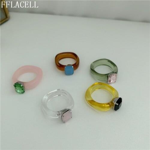 2020 Retro Metal Geometric Zircon Slub Rings Exaggerate personality Transparent Circle Finger Ring For Women Girls Party Jewelry