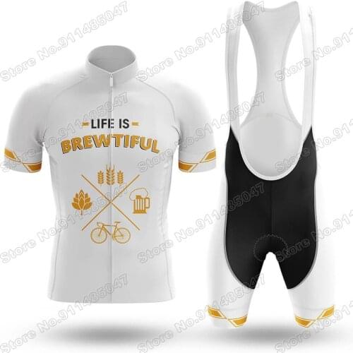 2021 Brewtiful White Mens Cycling Jersey Set Summer Clothing Road Bike Shirts Suit Bicycle Bib Shorts MTB Wear Maillot Ropa