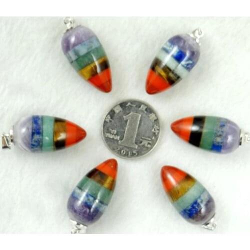 4PC Natural stone amethyst Quartz Crystal lapis Opal tiger eye 7 Chakra Layered pendant for diy Jewelry making necklace Acces