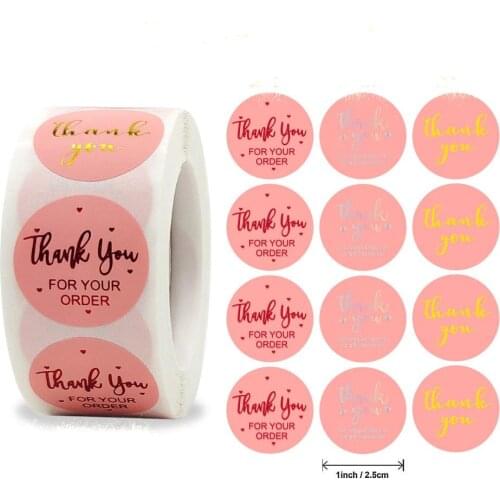 500pcs Round Pink Business Label Stickers Paper Cute Thank You Stickers for Baking Packaging Seal Labels Stationery Stickers