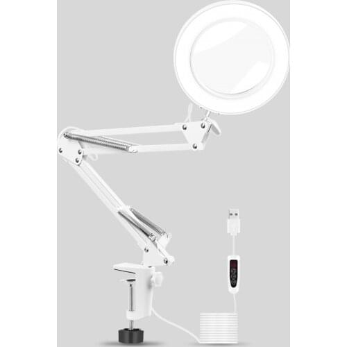 5X Magnifying Glass Lamp Foldable Soldering Magnifier with Swivel Arm, Clamp On
