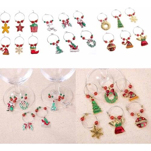 6pcs/set Christmas Wine Glass Pendant Charms Party New Year Cup Ring Christmas Decoration For Home Wind Glass Rings