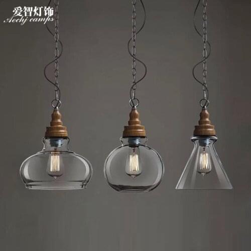 American wood glass pendant light fashion restaurant bar dining room kitchen hanging light droplight