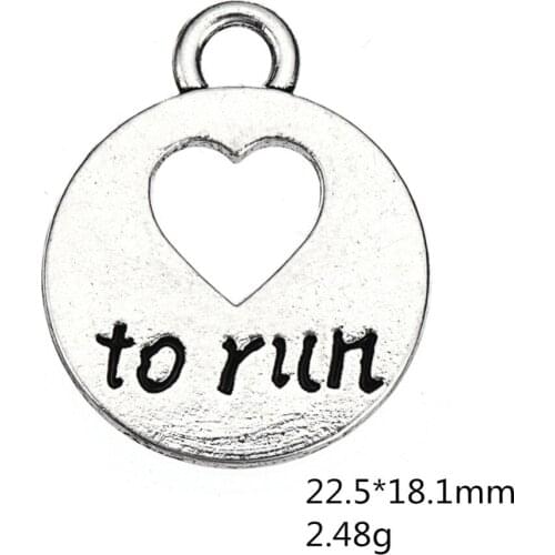 Antique Silver Plated Heart Love To Run Marathon Running Charms Round Shape Jewelry Bracelet Making Wholesale