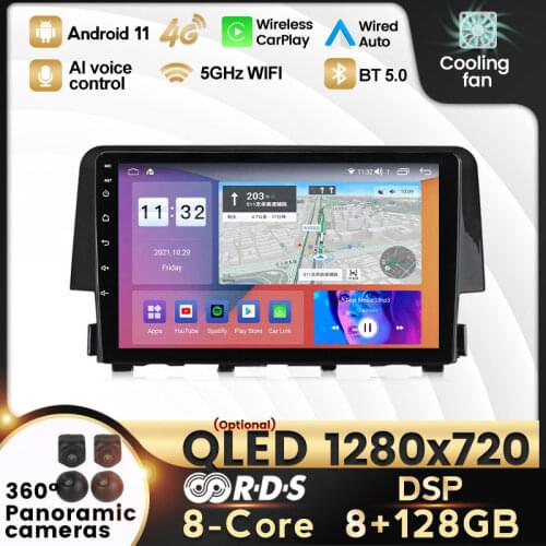 Navifly Android IPS DSP Car Multimedia radio player For Honda Civic 2016 2017 4G LTE Carplay wheel steering control GPS