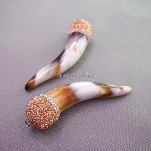 MU150907838 Big Brown Stripped Horn Pendant with Pave Champagne and Clear Rhinestone