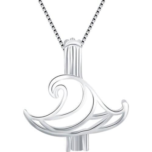 CLUCI 3pcs Sea Wave Shaped Women Silver 925 Jewelry Pendant for Necklace 925 Sterling Silver Pearl Pendant Locket SC021SB