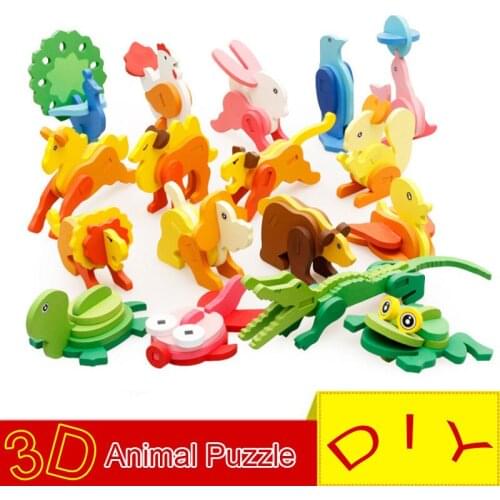 Baby Toys Wooden 3D Jigsaw Puzzle Cartoon Animal Model Building Blocks Kids Early Educational Toys For Children Games