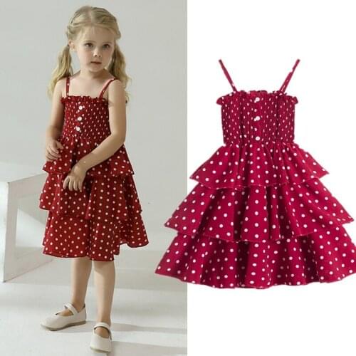 Flower Girl Dresses Children Summer Clothing Dots Printed Ruffle Dress 3-8Y Little Girls Princess Sundress Kids Causal Clothes