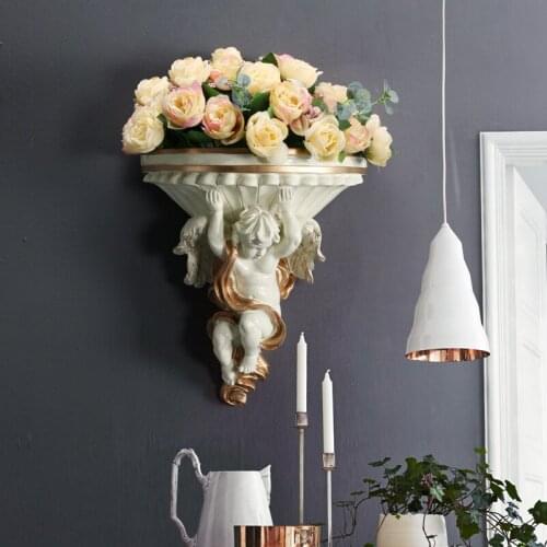 European Wall Hanging Vase+Fake Flowers Resin Crafts Wall Decoration Mural Home TV Background Ornaments 3D Stereo Vase