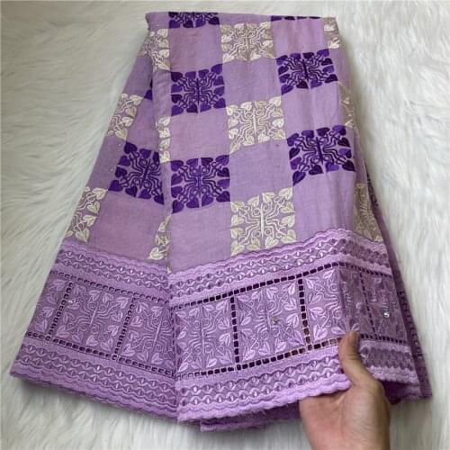 Purple Swiss Lace Fabric 2020 Latest Heavy Beaded Embroidery African Cotton fabrics Swiss Voile Lace Popular Dubai Style 5yards