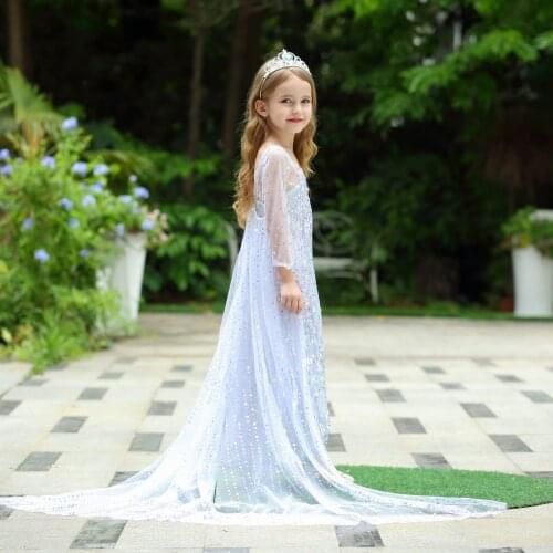 Frozen 2 Princess Elsa Dress Halloween Party Costume for Girls White Sequined Elsa Long Dress Kids Carnival Birthday Fancy Dress