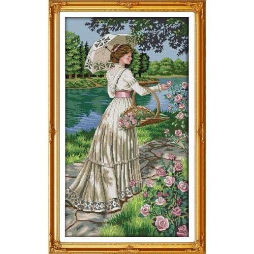 Joy Sunday Picking flowers Cross Stitch DIY Counted 14CT and11CT For Embroidery Home Decor Needlework Cross-stitching Set