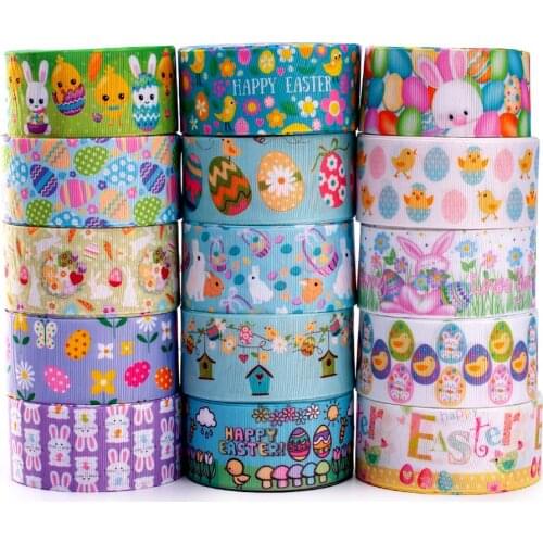 Easter Cartoon Pattern Grosgrain Ribbon 5yards 25mm/38mm/75mm Thermal Transfer Print for DIY Accessory Headwear Material