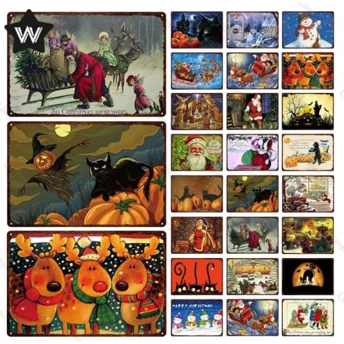 Metal Poster Halloween Vintage Metal Christmas Sign Snowman Tin Plate Vintage Wall Art Wall Stickers Metal Plaque for Home Decor